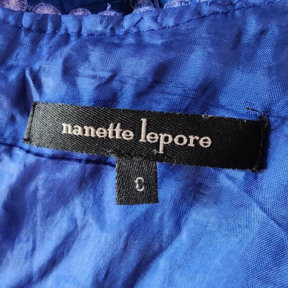Nanette Lepore Textured Plaid Sleeveless Crochet Blue Mini Dress Womens 0 - Picture 7 of 9